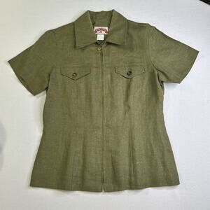 Vintage 90s Pine Cove Women’s Size 6 100% Linen Olive Green Zip Shirt Jacket
